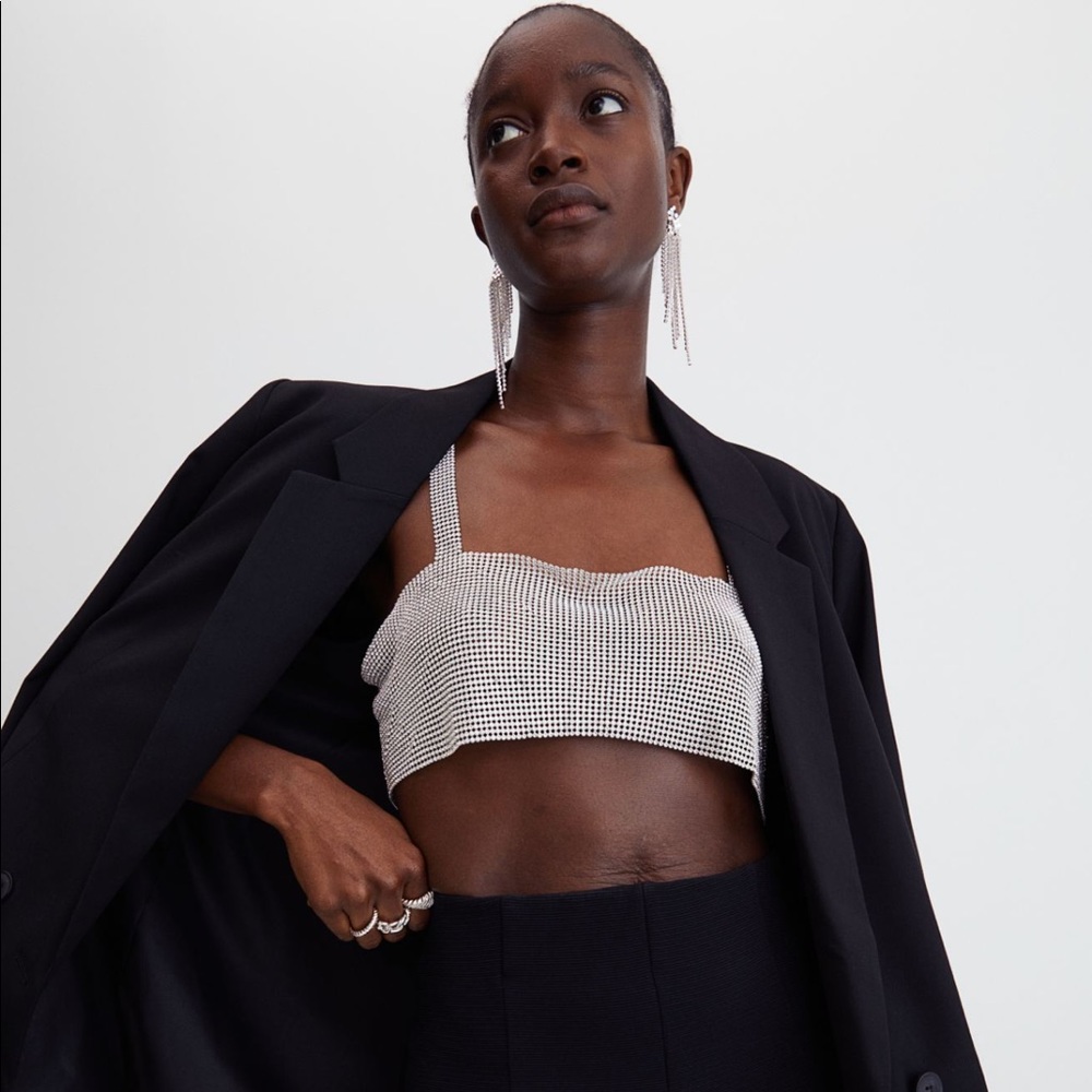 H&M Silver Rhinestone Bralette Crop Top